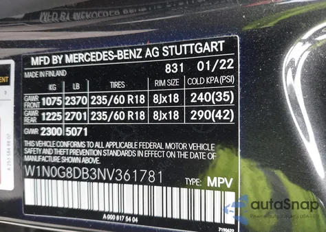 2022 Mercedes-Benz Glc Suv from USA, damaged, VIN W1N0G8DB3NV361781